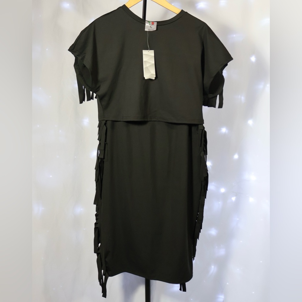 Chic Black Fringe Shirt and Skirt
